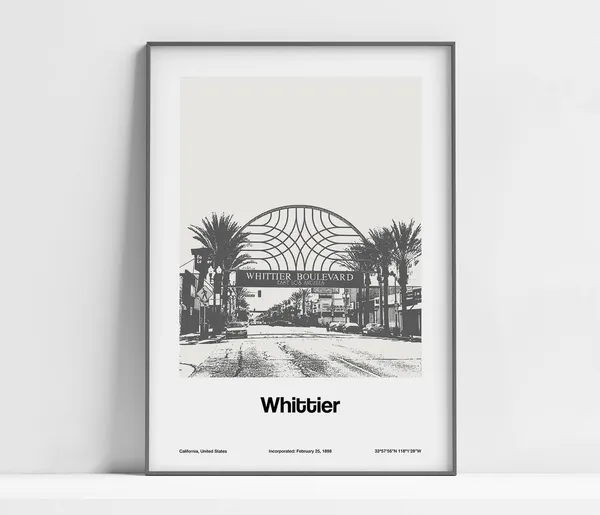 Whittier California Poster, Minimalist Wall Art Print
