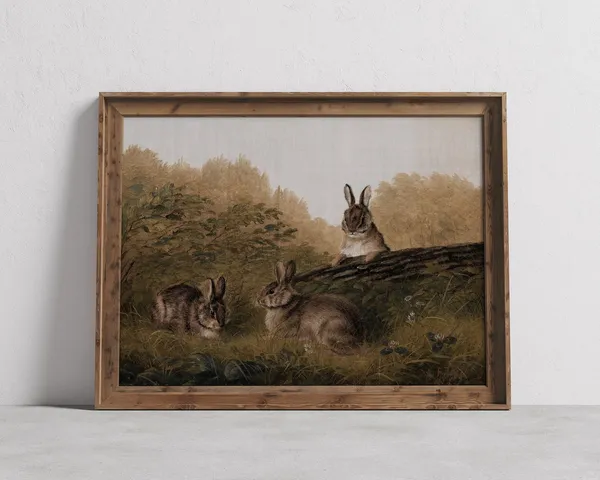 Vintage Bunny Rabbit Painting Easter Art Print