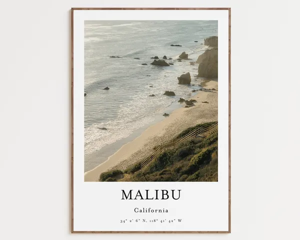 Malibu Travel Poster, California Wall Art