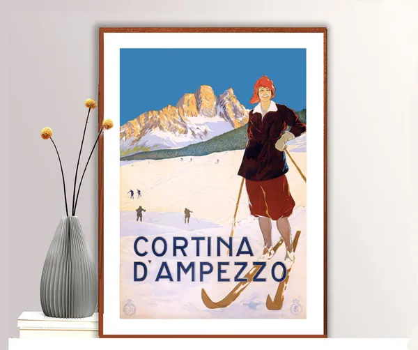 Cortina D'Ampezzo Italy Vintage Ski Travel Poster