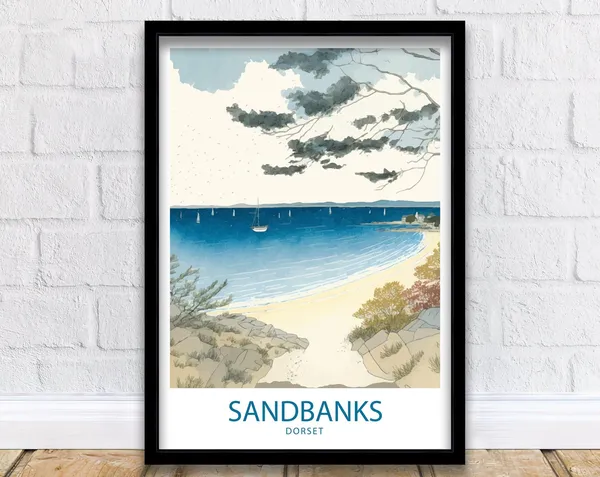 Sandbanks Coastal Art Print, Dorset Beach Poster
