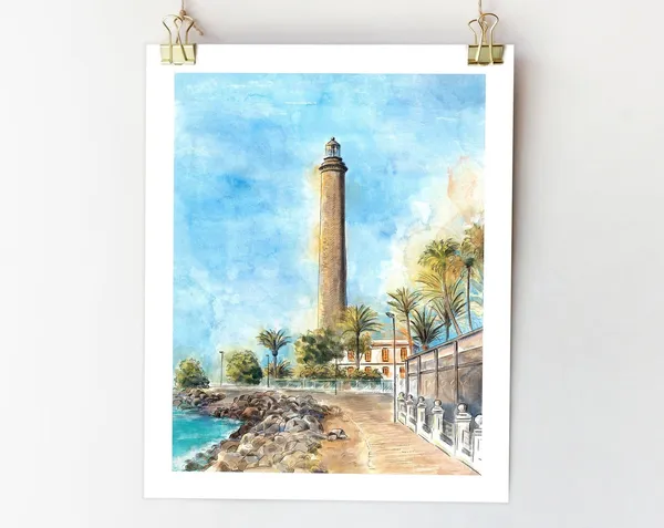 Gran Canaria Watercolor Print, Maspalomas Spain Travel Poster