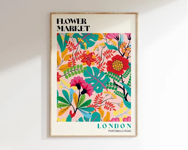 Portobello Road Flower Market, Retro 70s Art Print