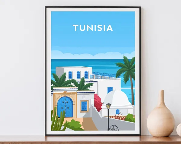 Sidi Bou Said Tunisia Travel Poster, Village Art Print