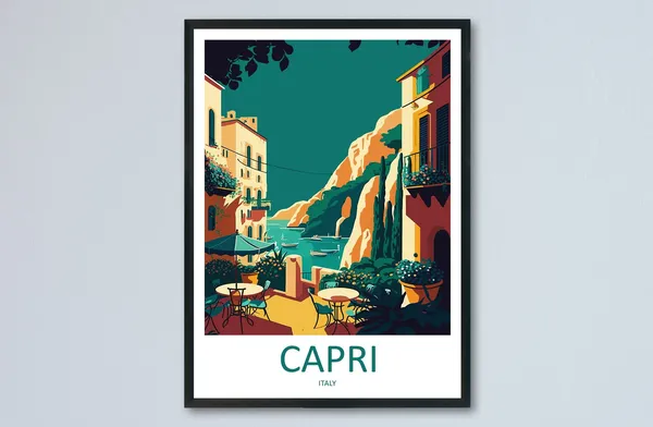 Capri Travel Poster, Italy Coastal Wall Art