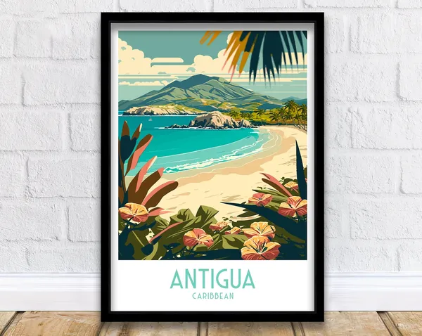 Antigua Travel Poster, Caribbean Art Print