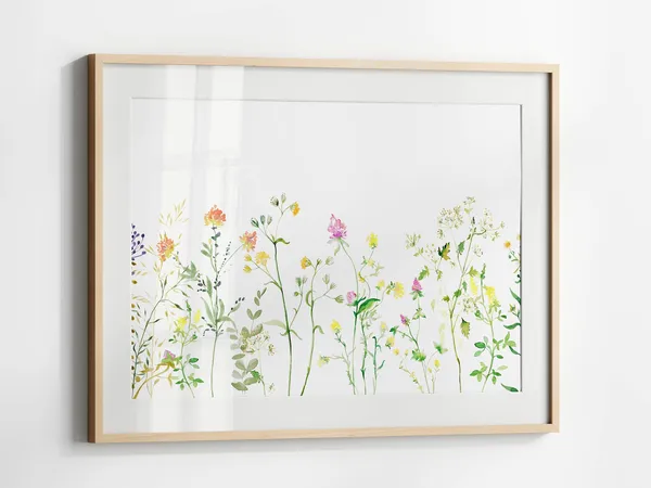 Horizontal Floral Watercolor Print, Country Wildflowers