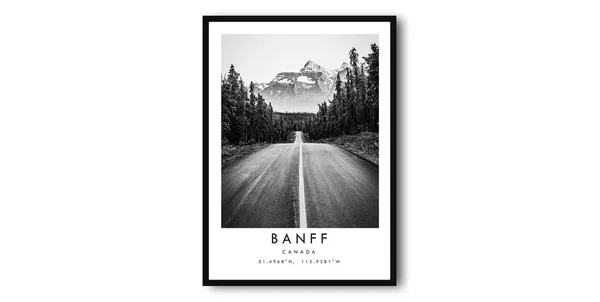 Banff Canada Black and White Mountain Road Art Print
