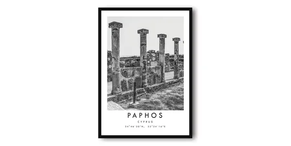 Paphos Black And White Minimalist Travel Poster