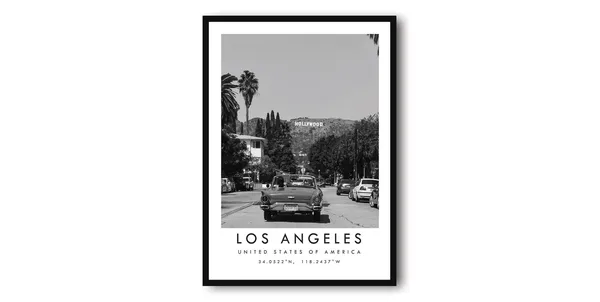 Los Angeles Hollywood Sign Black And White Art Print