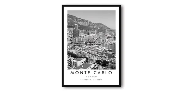 Monte Carlo Black and White Travel Poster Print
