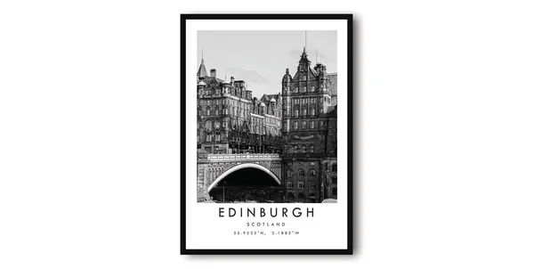Edinburgh Travel Poster, Black And White Decor