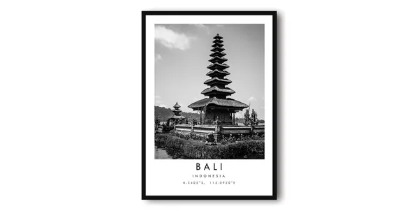 Bali Temple Travel Poster, Black And White Print