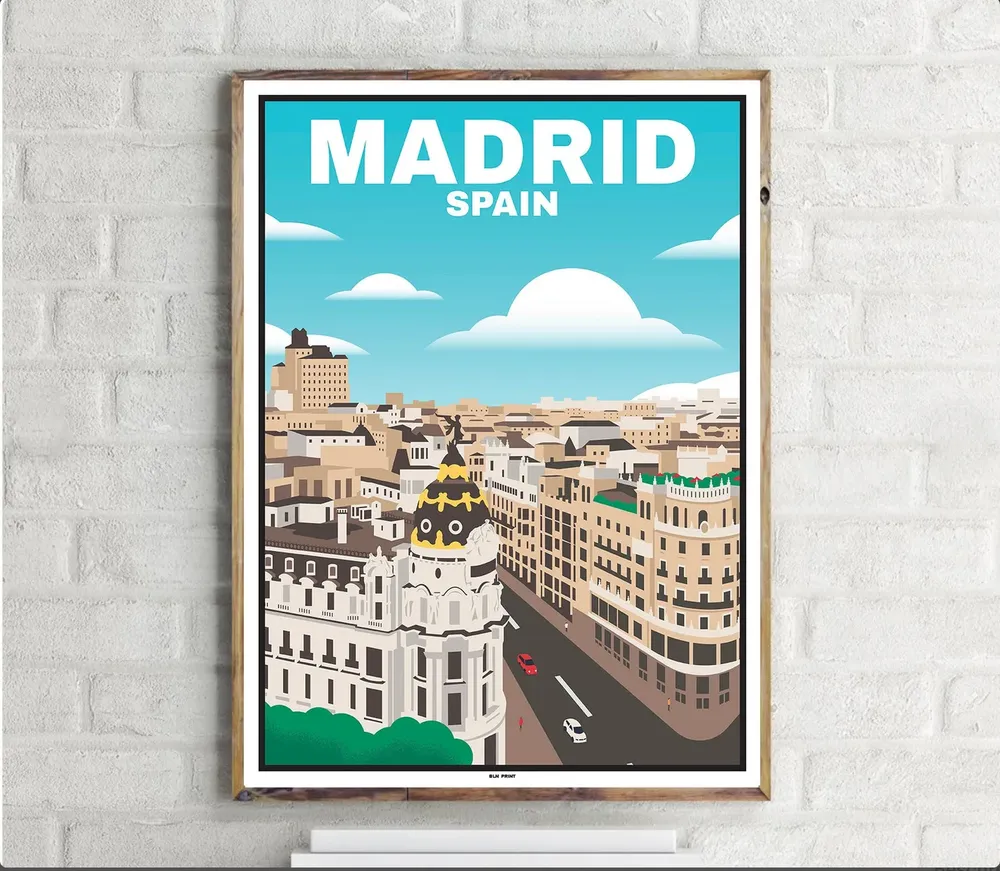 Downtown Madrid Vintage Travel Poster