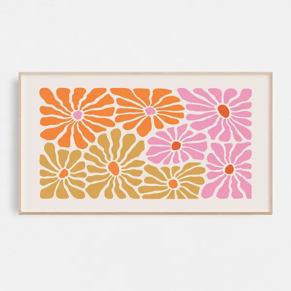 Retro Frame TV Art, Danish Pastel Flowers