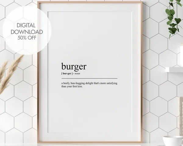 Burger Definition Print, Fun Fast Food Wall Art