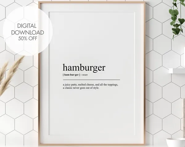 Hamburger Definition Print, Funny Kitchen Wall Art