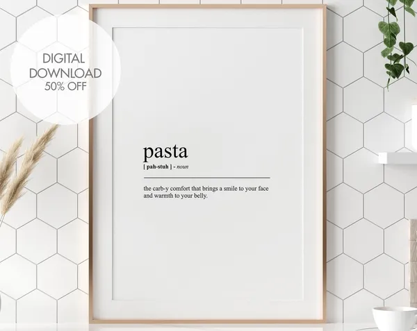 Pasta Definition Minimalist Dictionary Wall Art