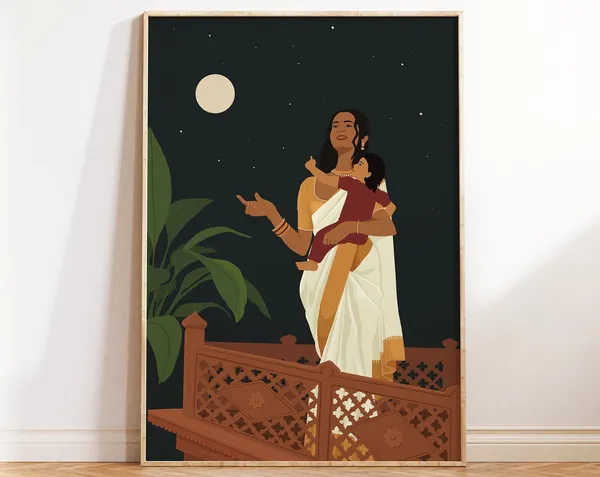 Indian Mother Child Poster, South Asian Art Gift