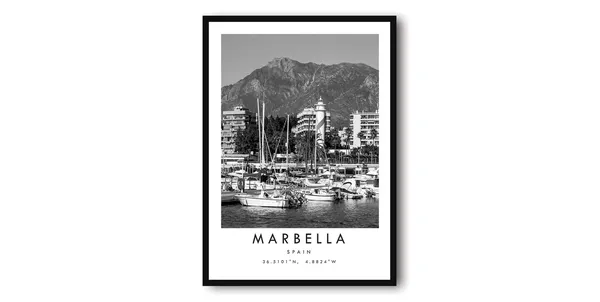 Marbella Spain Black And White Travel Poster