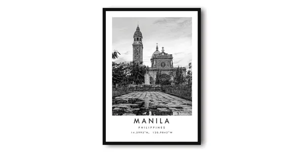Manila Travel Poster, Minimalist Black And White