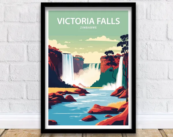 Victoria Falls Travel Poster, Africa Landscape Print