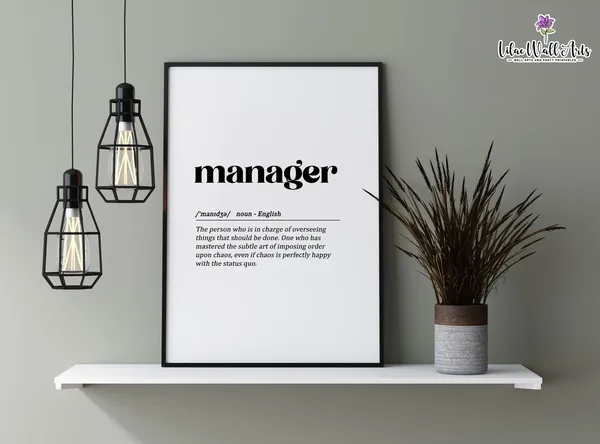 Manager Definition Art Print, Office Desk Decor