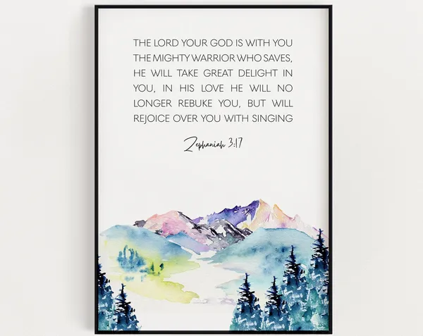 Zephaniah 3:17 Bible Verse Art Print