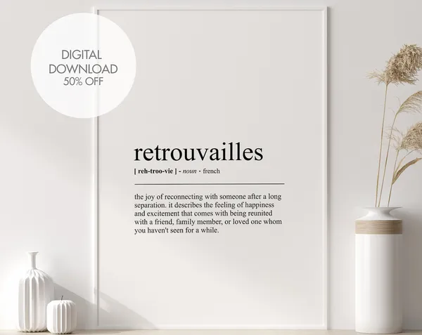 Retrouvailles Funny Definition Art Print, French Wall Art