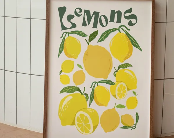 Lemons Retro Kitchen Art Print, Funky Fruit Decor