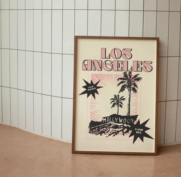 Los Angeles Retro Travel Poster, Pink Girly Art Print