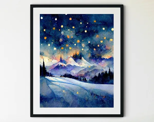 Ice Skating Landscape Art Print, Winter Forest