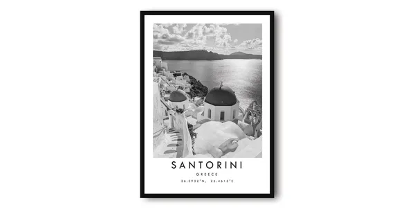 Santorini Greece Black And White Travel Poster