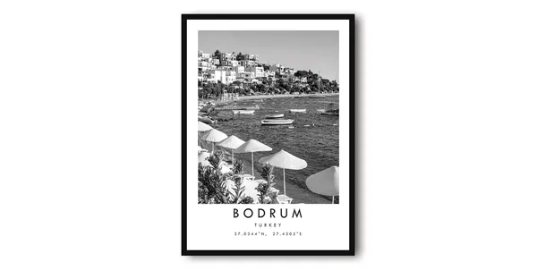Bodrum Turkey Black and White Travel Poster