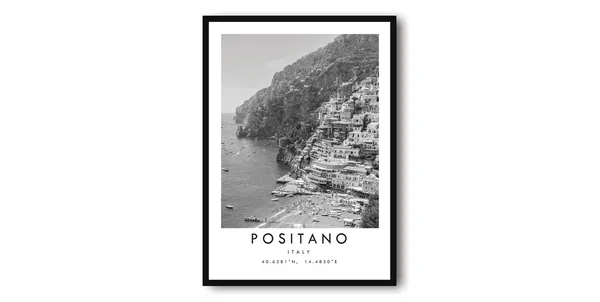 Positano Italy Black and White Travel Poster