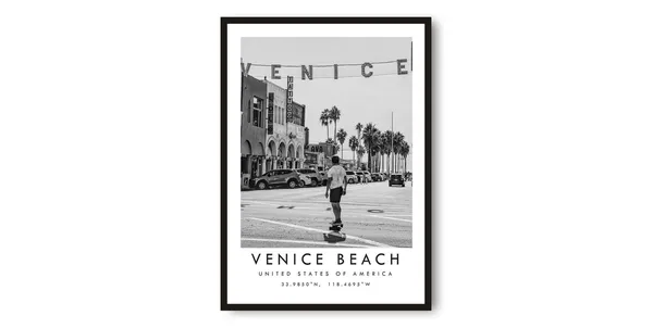 Venice Beach Los Angeles Black and White Art Print