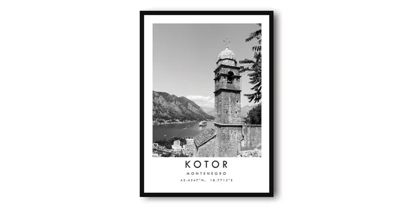 Kotor Montenegro Black and White Travel Poster