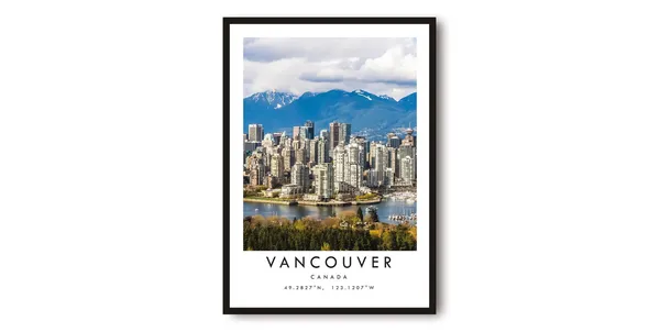 Vancouver Canada Travel Poster, Colorful Cityscape