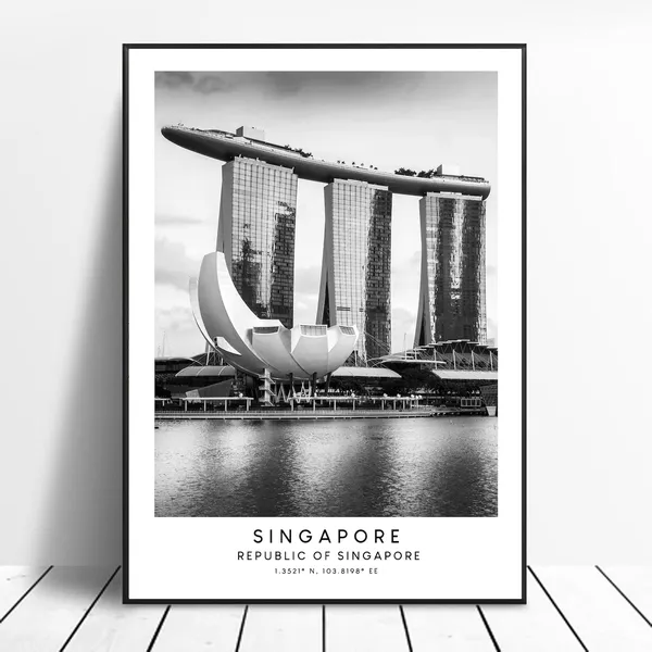 Singapore Marina Bay Sands, Black and White Travel Poster