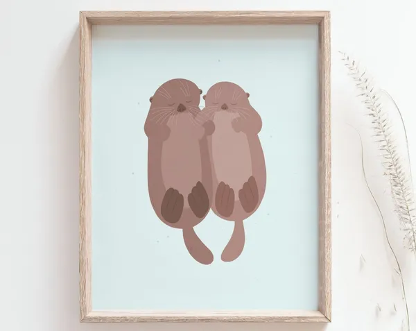 Sea Otters Holding Hands Poster, Coastal Nursery Art