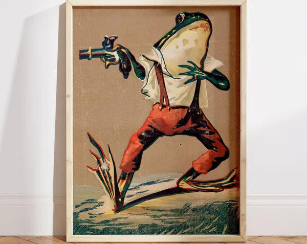 Whimsical Wild West Frog Vintage Poster