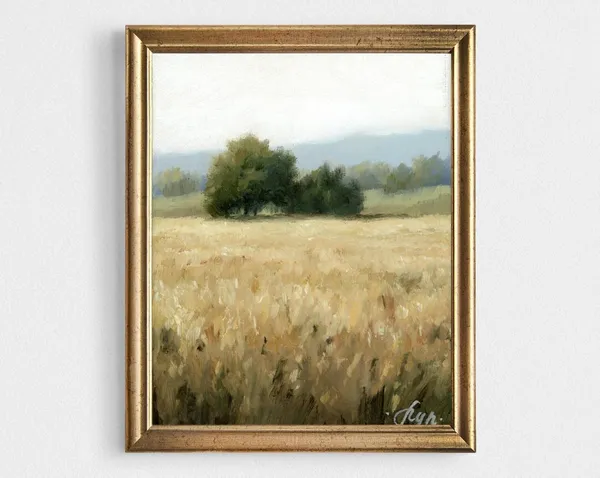 Wheat Field Landscape Art Print, Farmhouse Decor