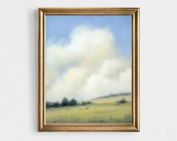 Oil Painting Clouds Light Blue Sky Landscape Art Print