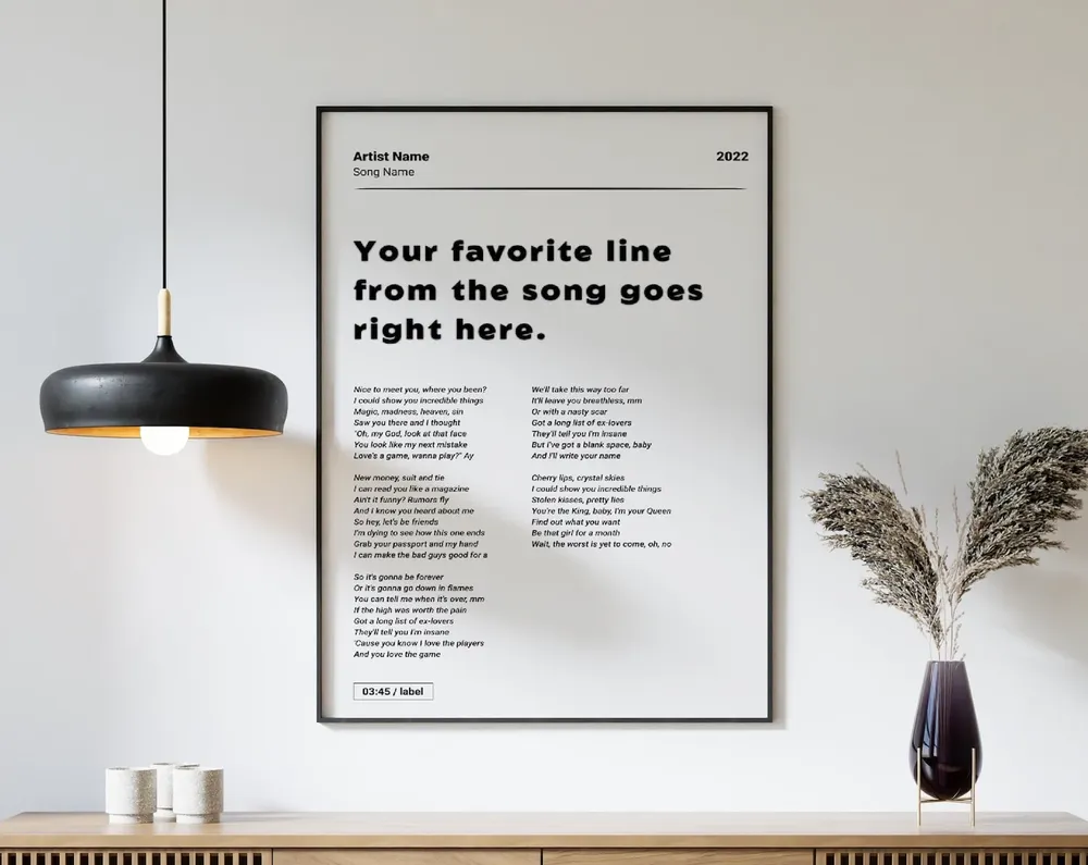 Custom Song Poster, Minimalist Lyric Art Print - Image 2