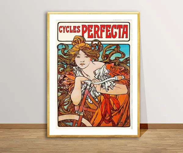 Cycles Perfecta Vintage Bicycle Poster, Mucha Retro Art