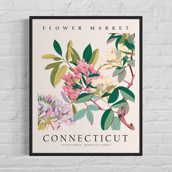 Connecticut Mountain Laurel Botanical Art Print, 1960s