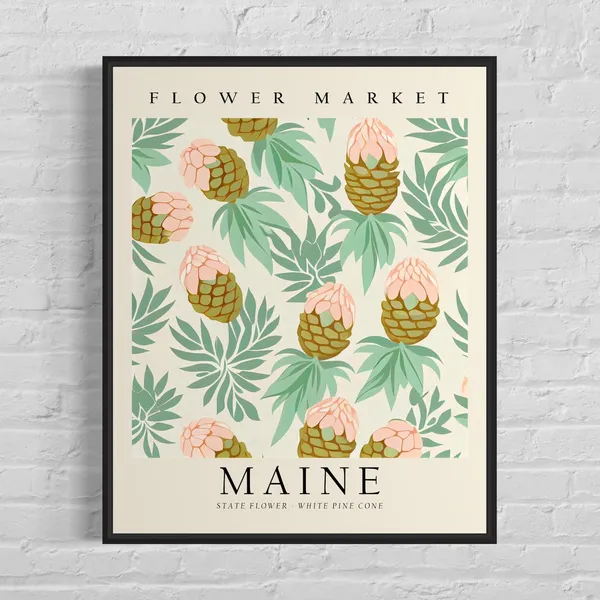 Maine State Flower Market Art Print, Neutral Botanical