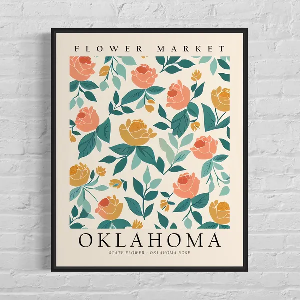 Oklahoma State Flower Rose 1960s Botanical Art Print