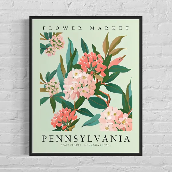 Mountain Laurel Neutral Botanical Art Print, Pennsylvania