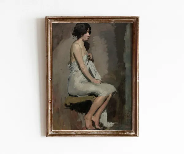 Seated Woman Vintage Lady Bathroom Art Print